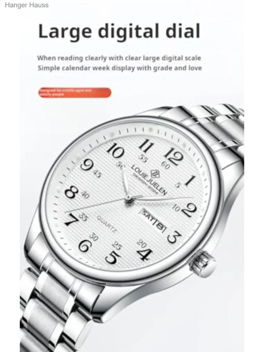 Easy Reader Quartz Watch for Seniors, Large Numerals, 30m Water Resistant,